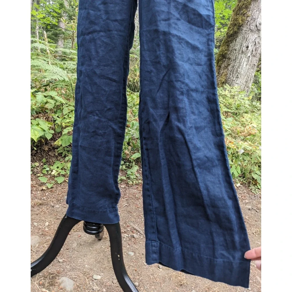 Quince 100% European Linen Wide Leg Pants M Navy Blue Pull On Drawstring Capsule